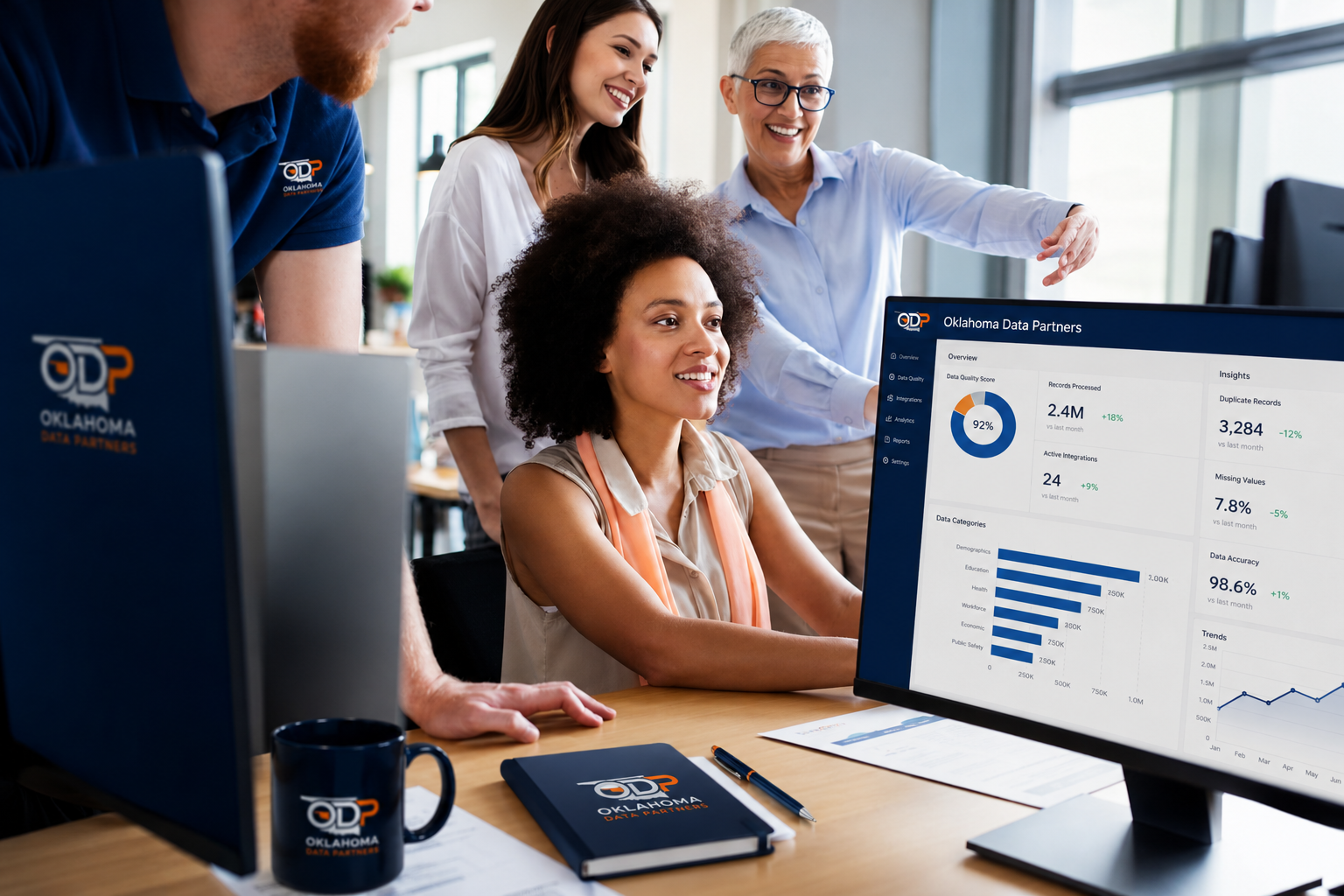 Oklahoma Data Partners recruiting team reviewing candidate data dashboards